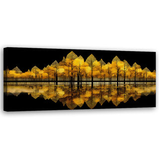 Lærred print, Skovguld Landskabsabstraktion - (90x30)
