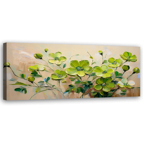 Lærred print, Grønne blomstrende blomsterplanter - (150x50)
