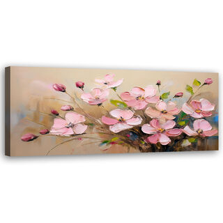 Lærred print, Pulverlyserøde blomster malede planter - (120x40)