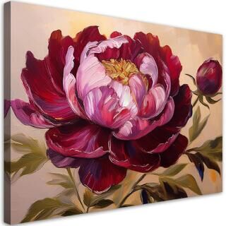 Lærred print, Blomsterpæon rødmalet - (60x40)