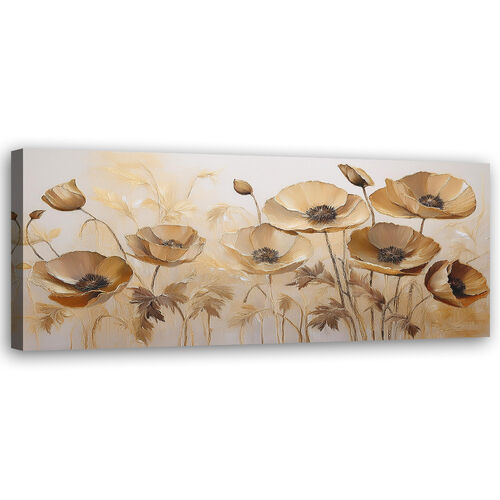 Lærred print, Valmuer Blomster Boho Beige Sepia - (150x50)