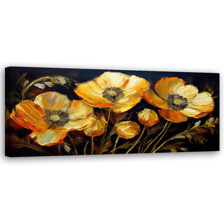 Lærred print, Markvalmuer Blomster Guld - (90x30)
