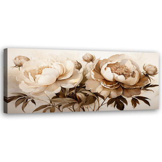 Lærred print, Pæoner Pæoner Blomster i beige - (150x50)