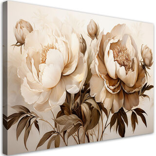 Lærred print, Pæoner Pæoner Blomster i beige - (60x40)