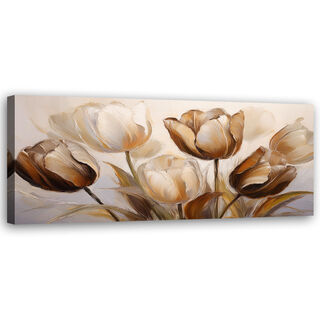 Lærred print, Tulipaner Blomster Sepia Beige - (90x30)