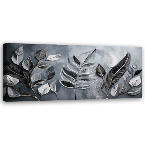 Lærred print, Minimalisme Sølvblade Natur Botanik - (90x30)