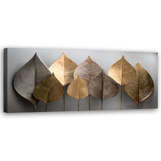 Lærred print, Minimalisme Gold Leafs Abstrakt - (90x30)