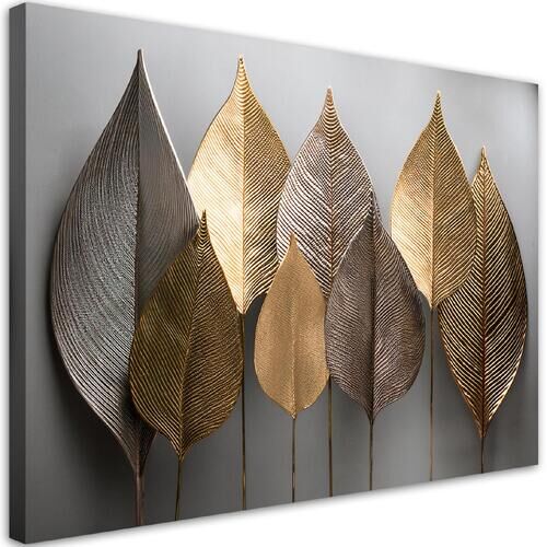 Lærred print, Minimalisme Gold Leafs Abstrakt - (90x60)