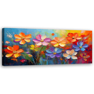 Lærred print, Farverige blomster pastelsammensætning - (120x40)