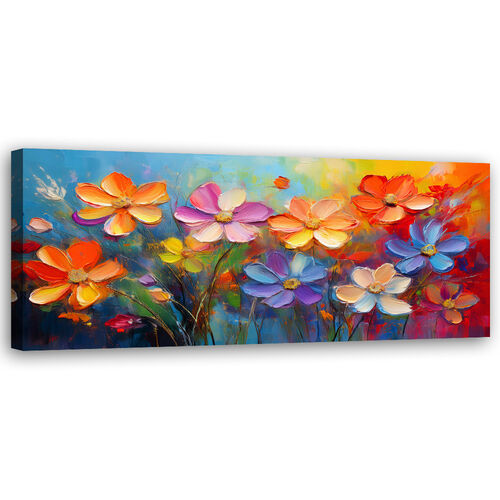 Lærred print, Farverige blomster pastelsammensætning - (90x30)
