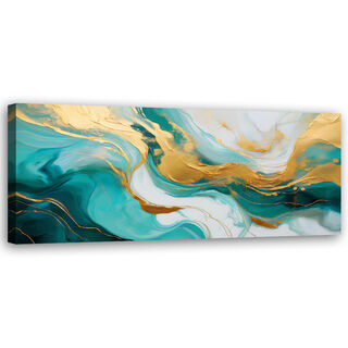 Lærred print, Abstrakt marmortekstur turkis guld - (120x40)