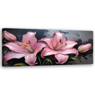 Lærred print, Liljer Pink Blomster Planter Pastellfarver - (90x30)