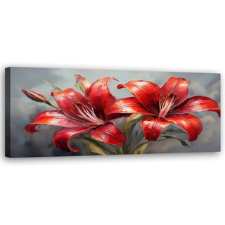 Lærred print, Liljer Røde Blomster Planter Natur - (120x40)