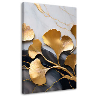 Lærred print, Ginko Botanicals Blomster Marmor Grå Guld - (80x120)