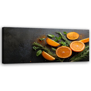 Lærred print, Appelsiner Frugt Krydderier Mad til Køkken - (90x30)
