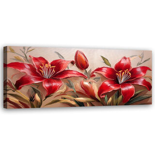 Lærred print, Røde Liljer Blomster Planter - (90x30)