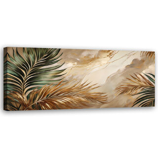 Lærred print, Boho-planteblade på glødende marmor - (90x30)
