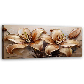 Lærred print, Liljer Glamour Blomster Sepia Beige - (90x30)