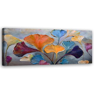 Lærred print, Blomster Ginko farvet - (120x40)