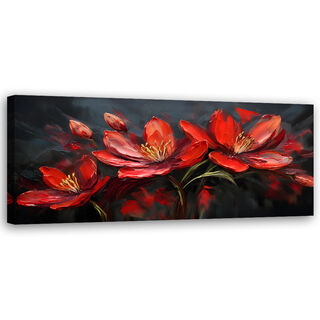 Lærred print, Blomster Valmuer Rødmalet - (150x50)