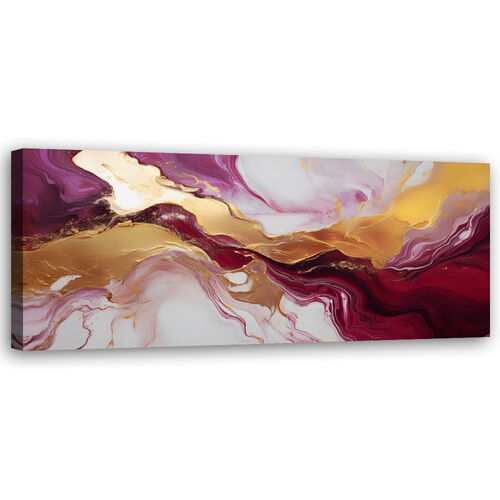 Lærred print, Abstrakt marmortekstur Rød Bourgogneguld - (90x30)