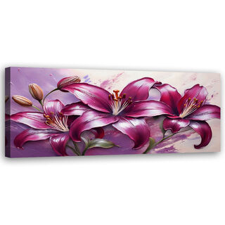 Lærred print, Liljeblomster lilla malet - (90x30)