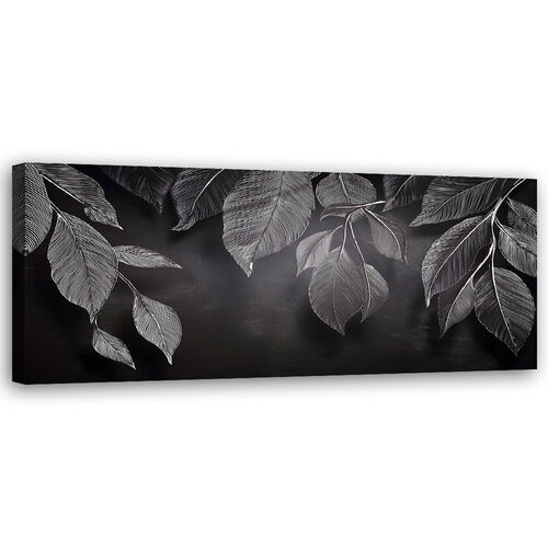 Lærred print, Minimalisme efterlader planter sorte og hvide - (120x40)