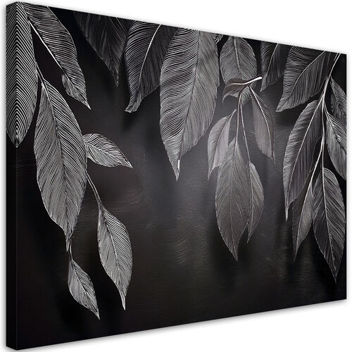 Lærred print, Minimalisme efterlader planter sorte og hvide - (60x40)