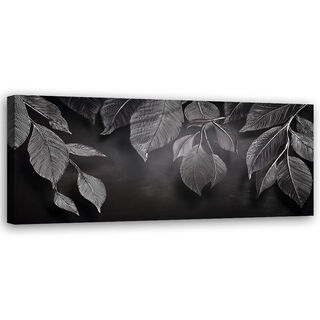 Lærred print, Minimalisme efterlader planter sorte og hvide - (90x30)