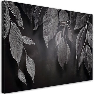 Lærred print, Minimalisme efterlader planter sorte og hvide - (90x60)