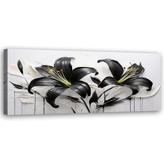Lærred print, Abstrakte blomster, sorte liljer - (90x30)