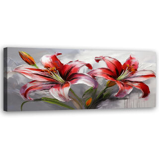 Lærred print, Røde liljer malede blomster - (90x30)