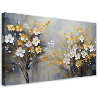 Lærred print, Abstrakt træblomster guld - (80x40)