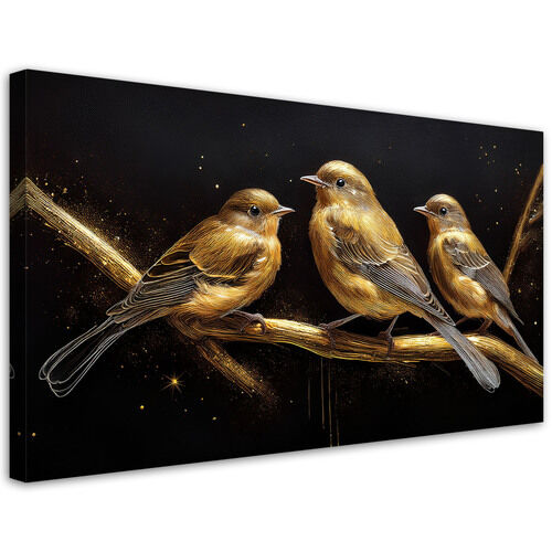 Lærred print, Fugle Dyr Guld - (120x60)