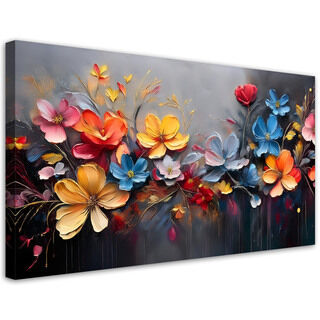 Lærred print, Malet Sammensætning af Blomster - (80x40)