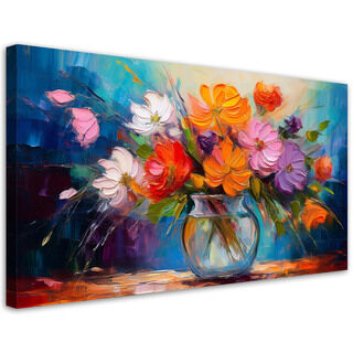 Lærred print, Malet buket blomster i vase - (120x60)