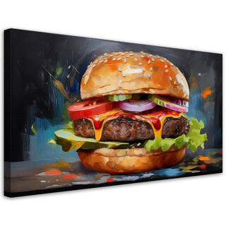 Lærred print, Burger sandwich mad - (100x50)