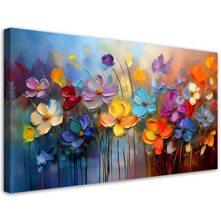 Lærred print, Farverige malede blomster - (80x40)