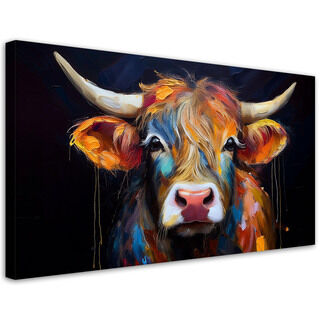 Lærred print, Farverig skotsk ko - (80x40)