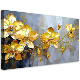 Lærred print, Golden Orkideer Glamour Blomster - (120x60)