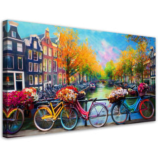 Lærred print, Amsterdam Bicycles City Landskab - (120x60)