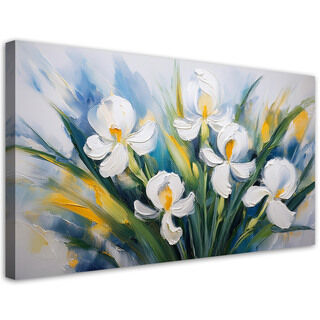Lærred print, Malede hvide irisblomster - (80x40)