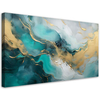 Lærred print, Marmor Abstraktion Glamour Guld Turkis - (80x40)