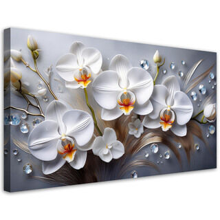 Lærred print, Orkidé Blomst Hvid 3D Malet - (80x40)