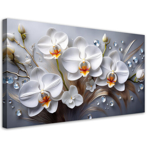Lærred print, Orkidé Blomst Hvid 3D Malet - (80x40)