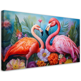 Lærred print, Flamingoer fugle eksotiske dyr - (100x50)