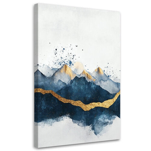 Lærred print, Abstrakt Guld Blå Moderne - (40x60)