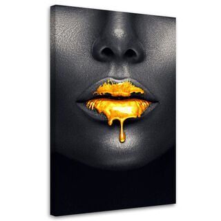 Lærred print, Golden Lips kvindelig glamour stil - (40x60)