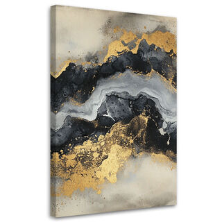 Lærred print, Sort og hvid marmor med guld - (60x90)