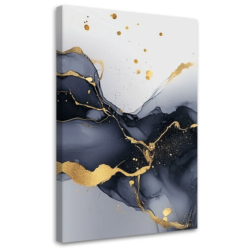 Lærred print, Sort & hvid marmor med guld - (60x90)